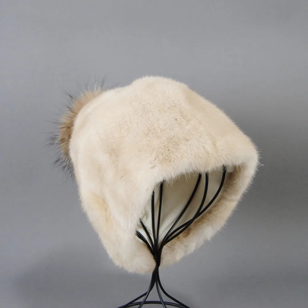 2023 Winter Real Natural Mink Fur Fox Hat for Women Thicken Warm Casual Pom New High Quality Girl Bobble  Christmas Knitted Cap