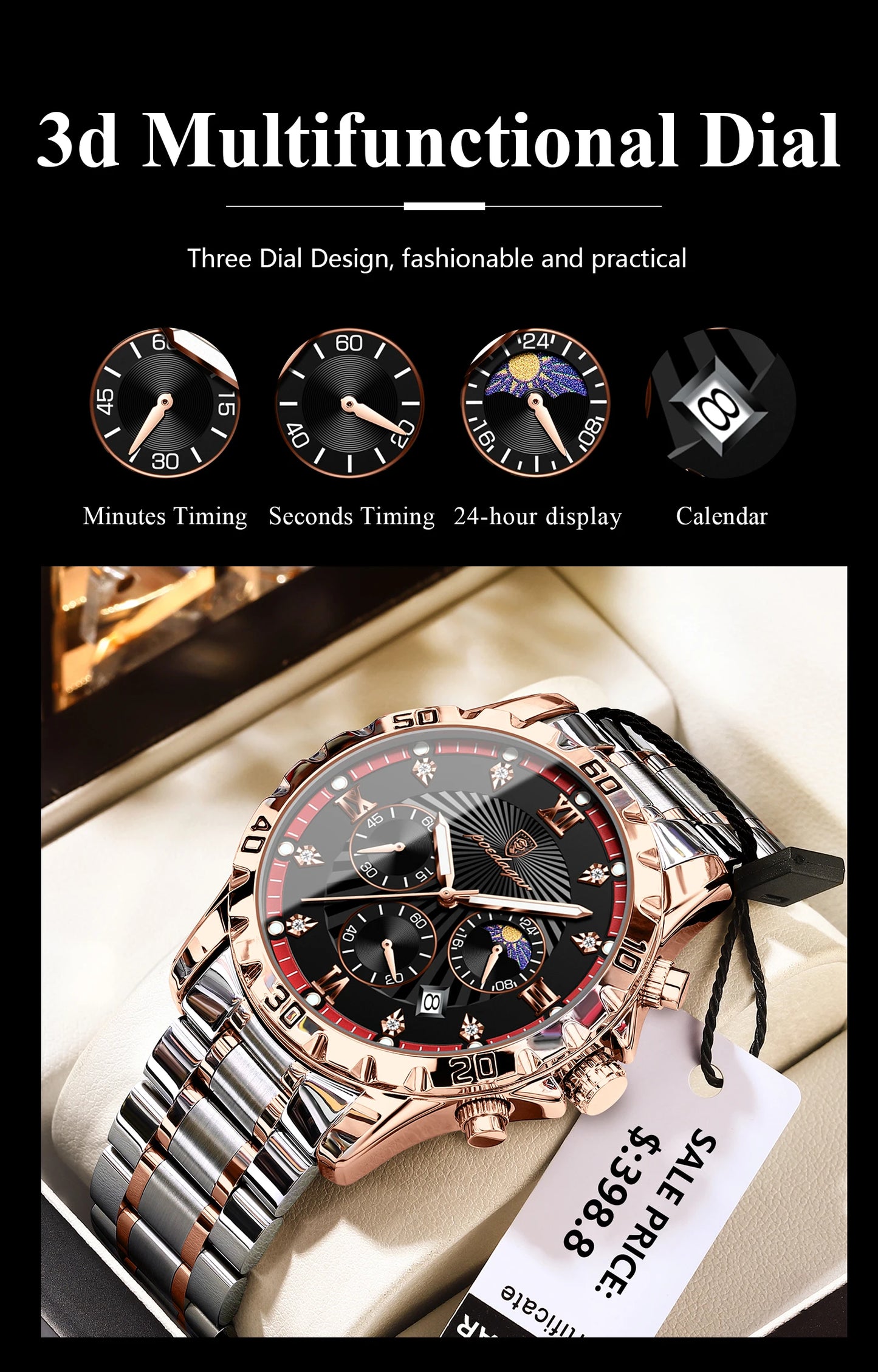 POEDAGAR Luxury Military Watch For Men Waterproof Luminous Chronograph Date Man Wristwatch Stainless Steel Quartz Men's Watches