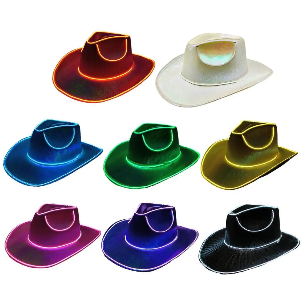 Rave Glowing Light Up Bar Cowboy Hat LED Bride Cowgirl Caps NightClub Bachelor Party Props Neon Hat Costume Accessories