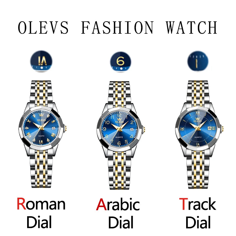 OLEVS Elegant Fashion Women's Watches Luxury Brand Original Quartz Watch for Ladies Waterproof Stainless Steel Luminous Date