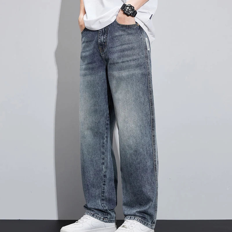 Wide Leg Trendy Denim Jeans Street Wear Summer Autumn High Quality Casual Long All Matching Pants Male Thin Men's Loose