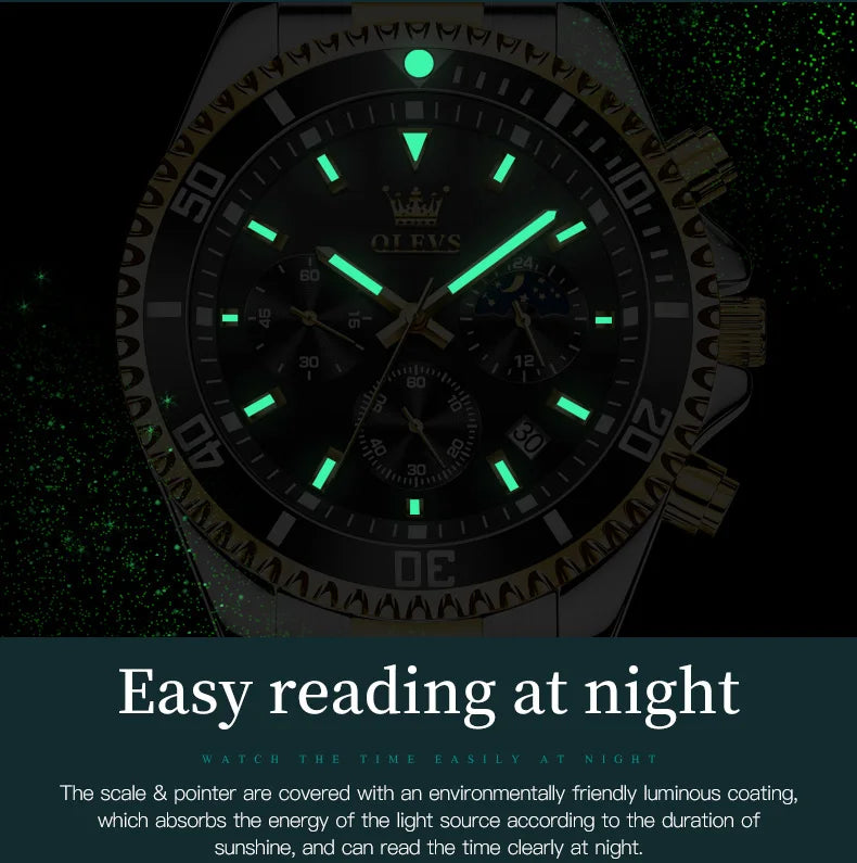 OLEVS Top Brand Men's Watches Pilot Style Trend Fashion Original Wristwatch for Man Waterproof Luminous Moon Phase Chronograph