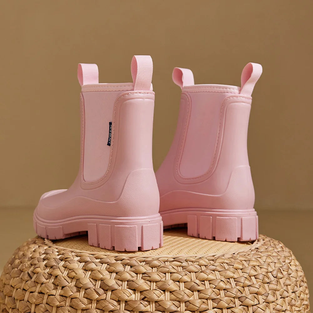 Women's Rain Boots with Plush Lining Ankle Rain Shoes Waterproof Garden Shoes Anti-Slipping Wellington Boots Outdoor Work Shoes