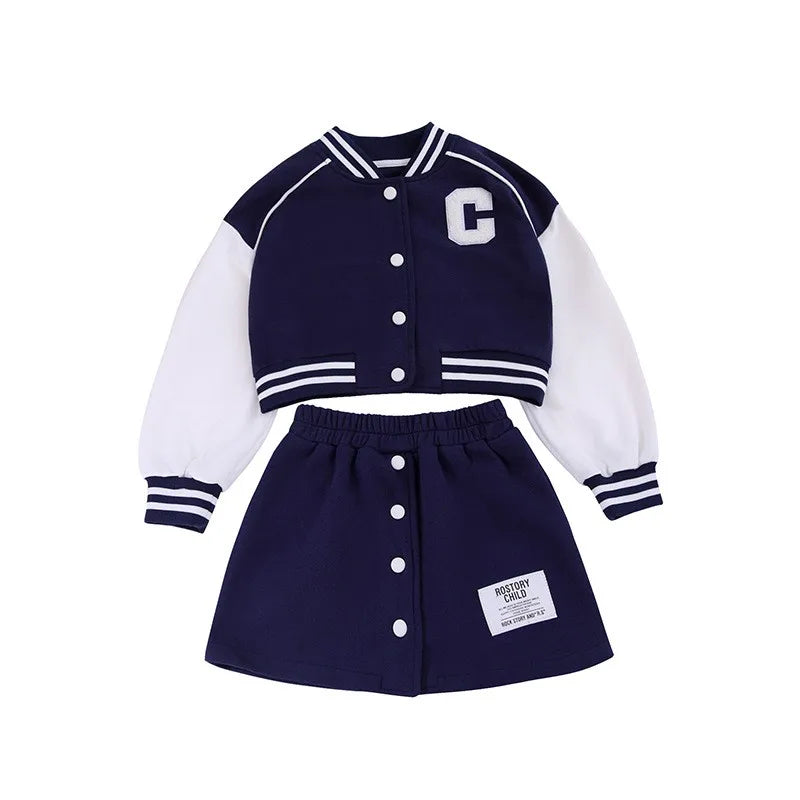 Baseball Coats+Slim Skirt 2Pcs Clothing Sets Spring Autumn Teen Girls Fashion Sports Outfits Kids Letter Print Tracksuit 3-14 Y