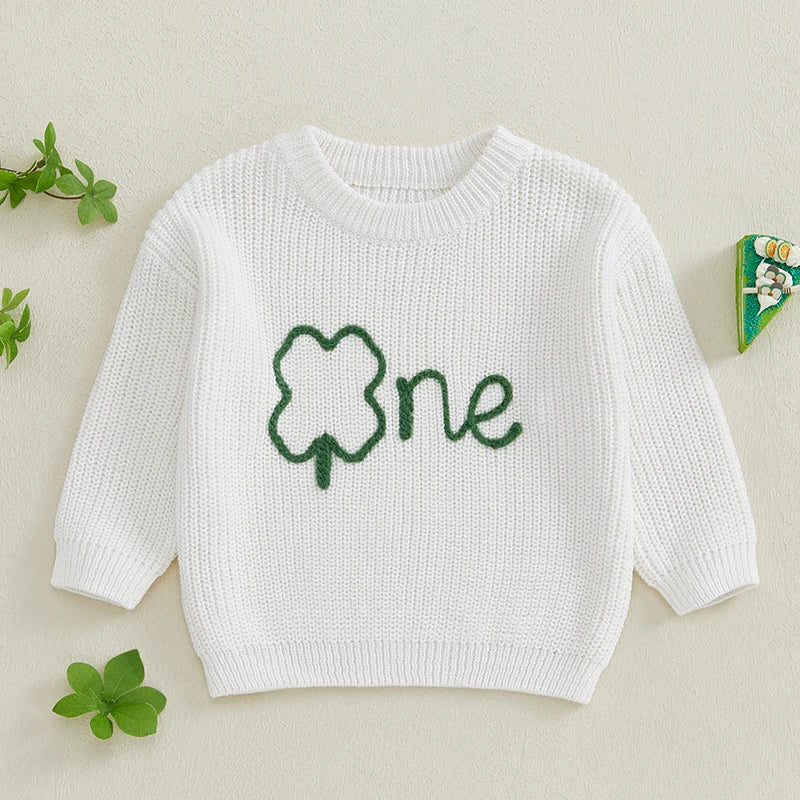 St Patrick s Day Toddler Knit Sweater Green Shamrock Embroidery Crew Neck Long Sleeve Pullover Irish Baby Clothes for Boy Girl