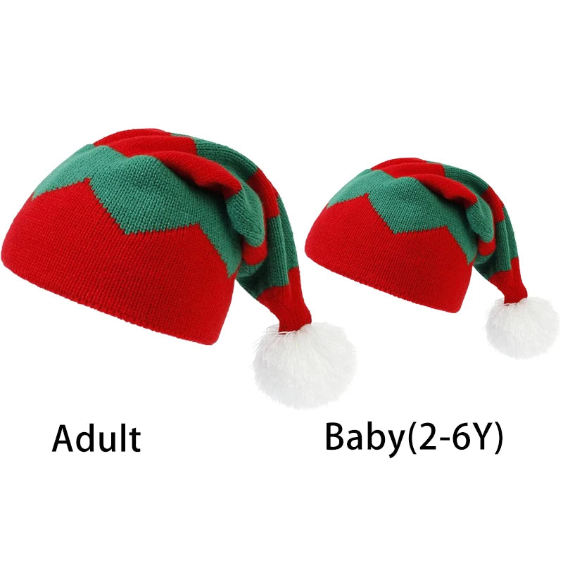 Parent-Child Christmas Hat Big Pompom Mother Kids Knit Beanie Cap Winter Warm Infant Bonnet Girls Boy Xmas Baby Accessories 1PC