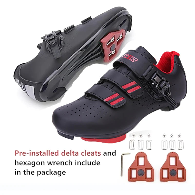 Mens  Cycling Shoes Compatible with Peloton Indoor Bicycle Pedals Clip in Road Bike Shoes Pre-Installed with Look Delta Cleats