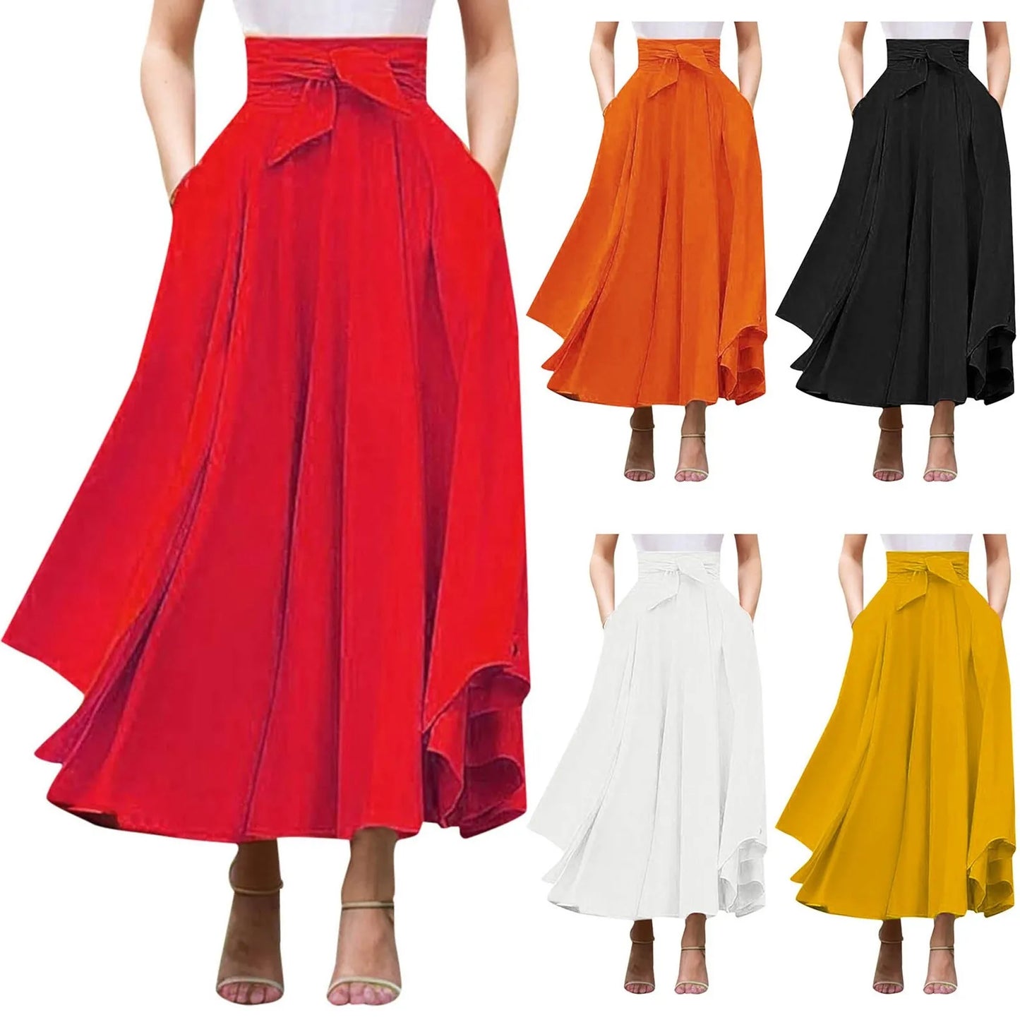 Elegant High Waist Skirt For Women Casual Bohemian Maxi Skirt With Pockets A Line Irregular Hem Long Maxi Skirts Outfits Summer