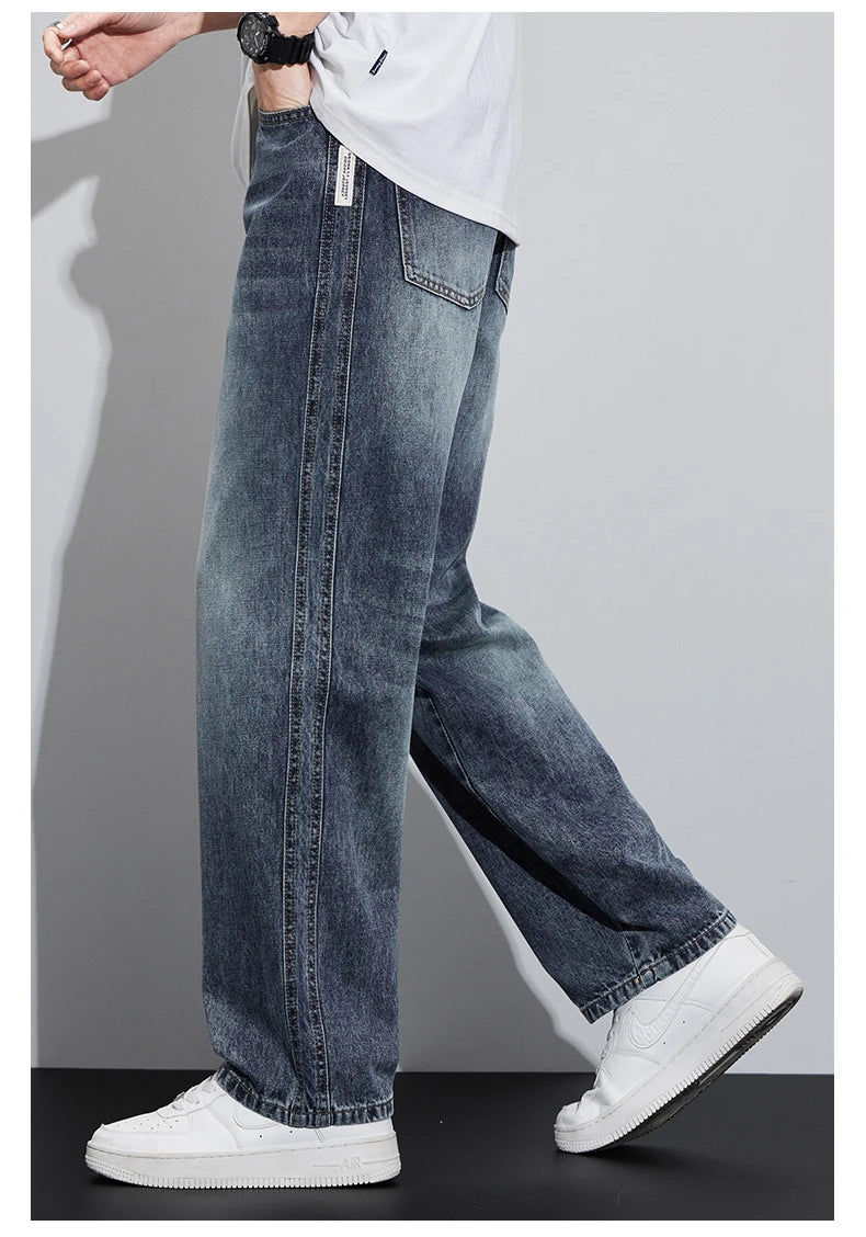 Wide Leg Trendy Denim Jeans Street Wear Summer Autumn High Quality Casual Long All Matching Pants Male Thin Men's Loose