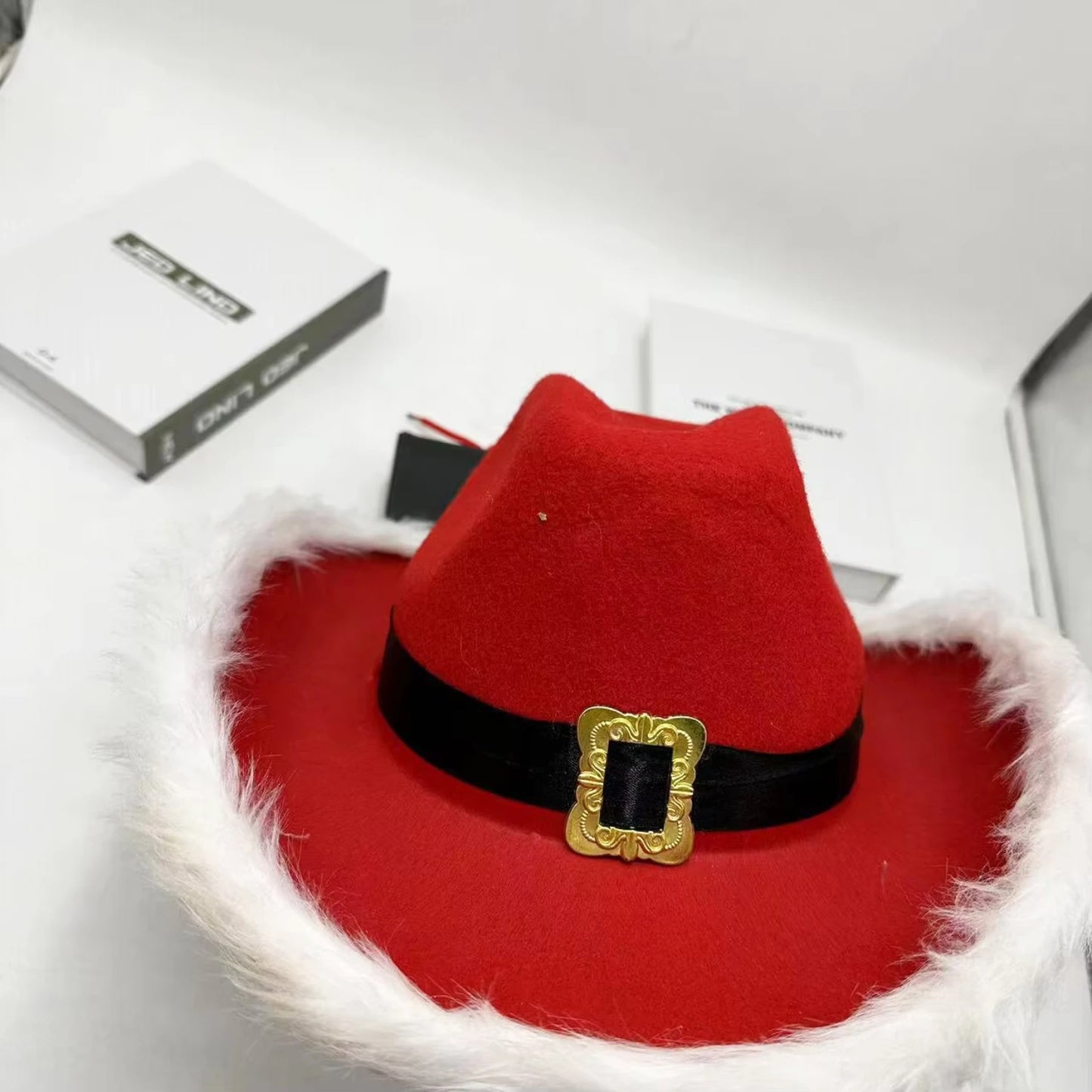 2pcs  Red Feather Cosplay Costume Xmas Christmas Cowboy Hat for Christmas Party Supplies With Led Lights Adults Bells Tiny bells