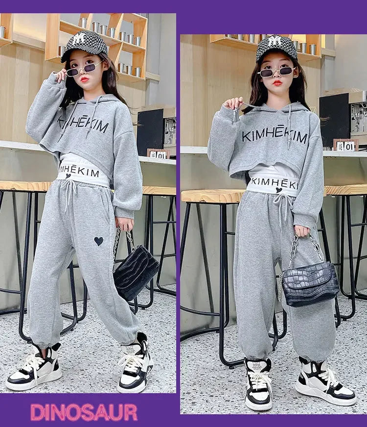 Girls Spring Casaul Fashion Korean Style Tracksuit Kids 3pcs Vest+Hoodie+Pants Sport Suits Teenage 5-14 Years Girls Clothing