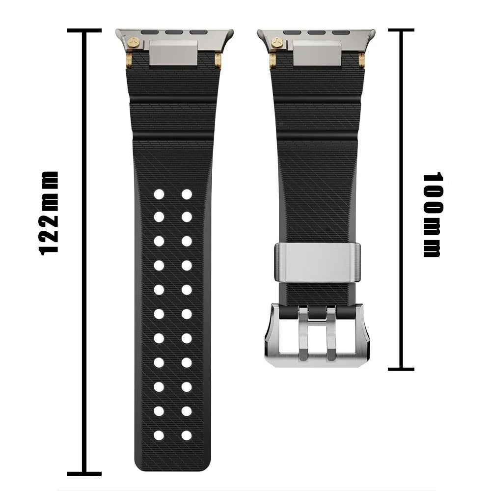 Sports Silicone Band for Apple Watch Ultra 2/1 49mm Luxury Bracelet for iWatch 10 9 8 7 6 5 4 SE 44mm 45mm Metal Connector Strap