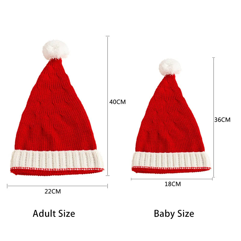 Parent-Child Christmas Hat Big Pompom Mother Kids Knit Beanie Cap Winter Warm Infant Bonnet Girls Boy Xmas Baby Accessories 1PC