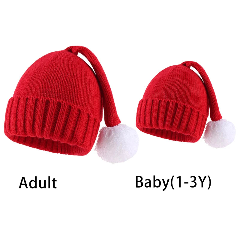 Parent-Child Christmas Hat Big Pompom Mother Kids Knit Beanie Cap Winter Warm Infant Bonnet Girls Boy Xmas Baby Accessories 1PC