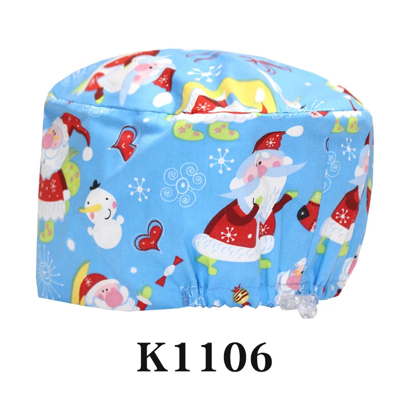 Santa Claus Print Surgical Caps Christmas Scrub Hats Dental Hospital Nurse Headwear Durable Medical Caps Soft Cotton K1093