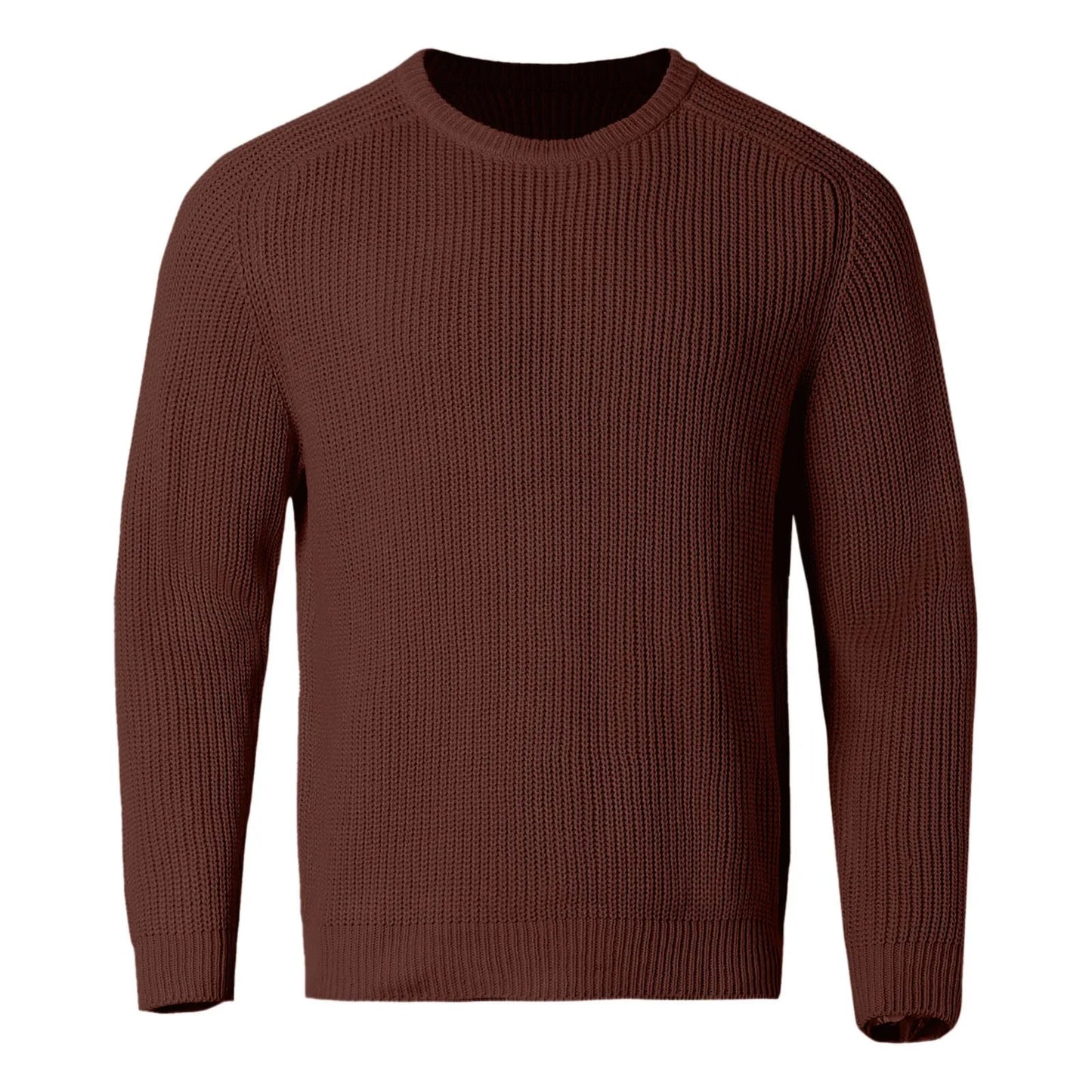 Autumn Winter Casual Brushed Knitted Sweater Men Round Neck Long Sleeve Base Shirt Tops Solid Color Loose Plain Sweaters