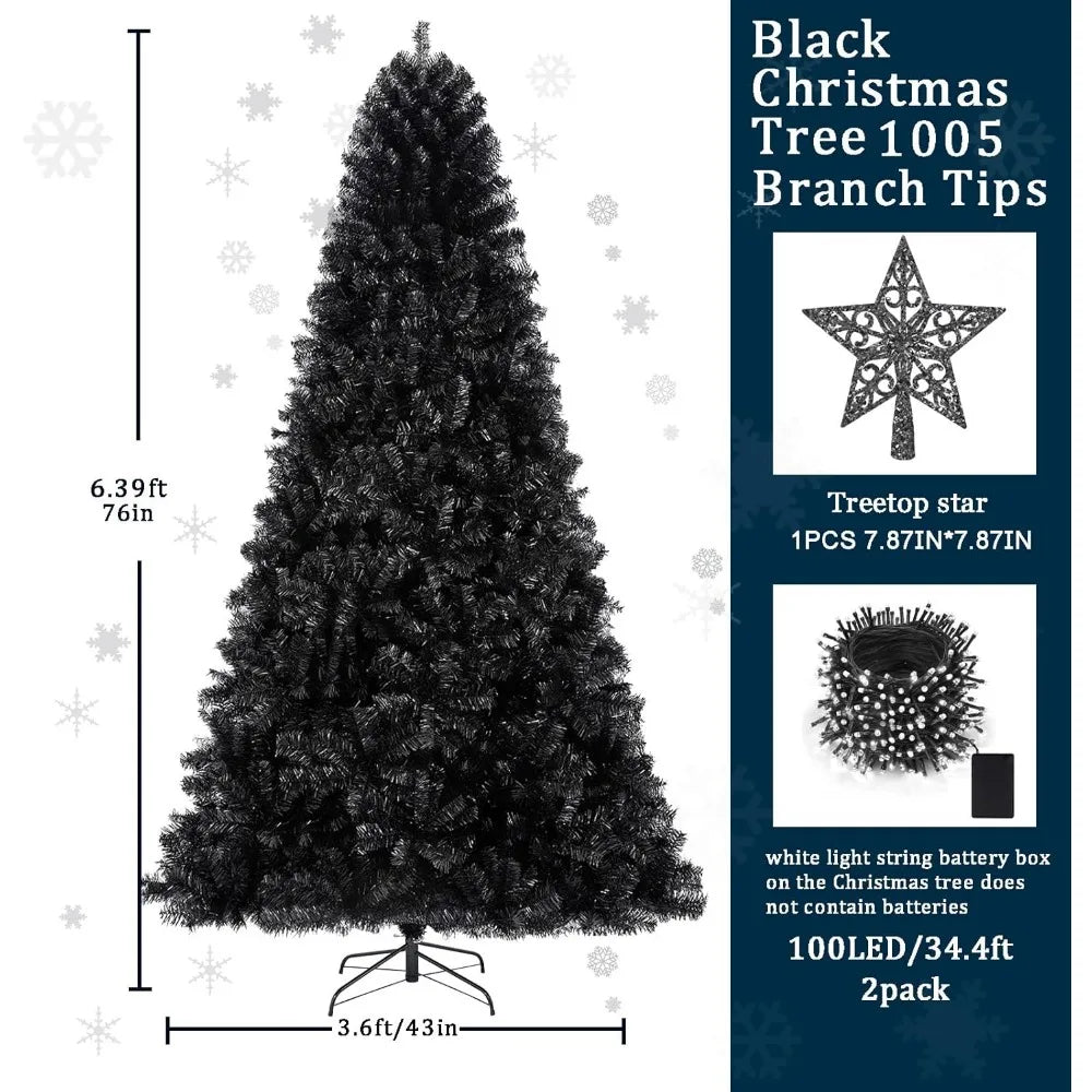 6ft Artificial Black Christmas Tree Outdoor Black Christmas Tree Halloween Tree Decorations with 1005 Tips Led String Lights