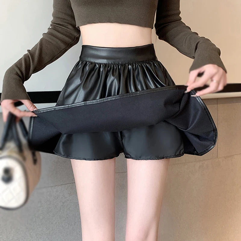 Women's Skirt Korean Version High Waist Sweet Versatile Fashion Temperament PU Leather Bouffant Cake Skirt