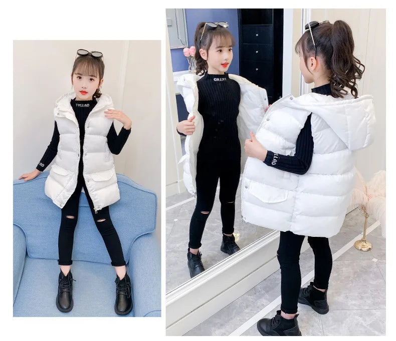 Child Waistcoat Children Outerwear Winter Coat Vest for Kids Clothes Fashion Warm Cotton Teen baby Girl Vest Jacket Parent-Child