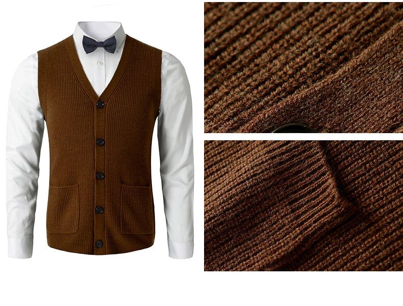 Men's Sweater Vest V-Neck Sleeveless Knitted Button Cardigan DXL Big and Tall Solid Thickened thermal coat knitted vest