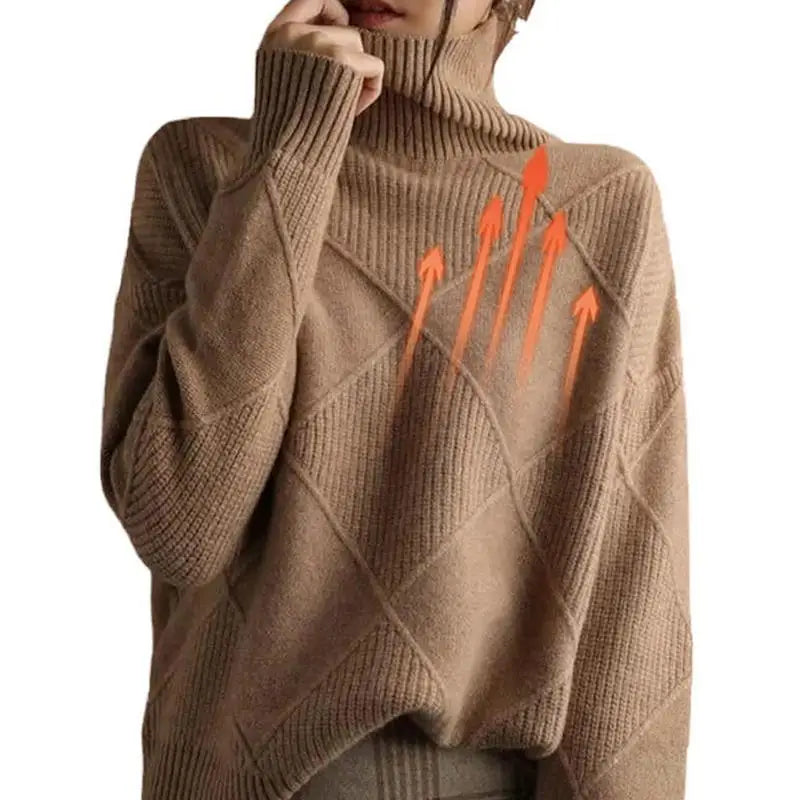 Turtleneck Sweater Long-Sleeve High Neck Sweater Loose Solid Color Knit Pullover Tops For Women Autumn Winter