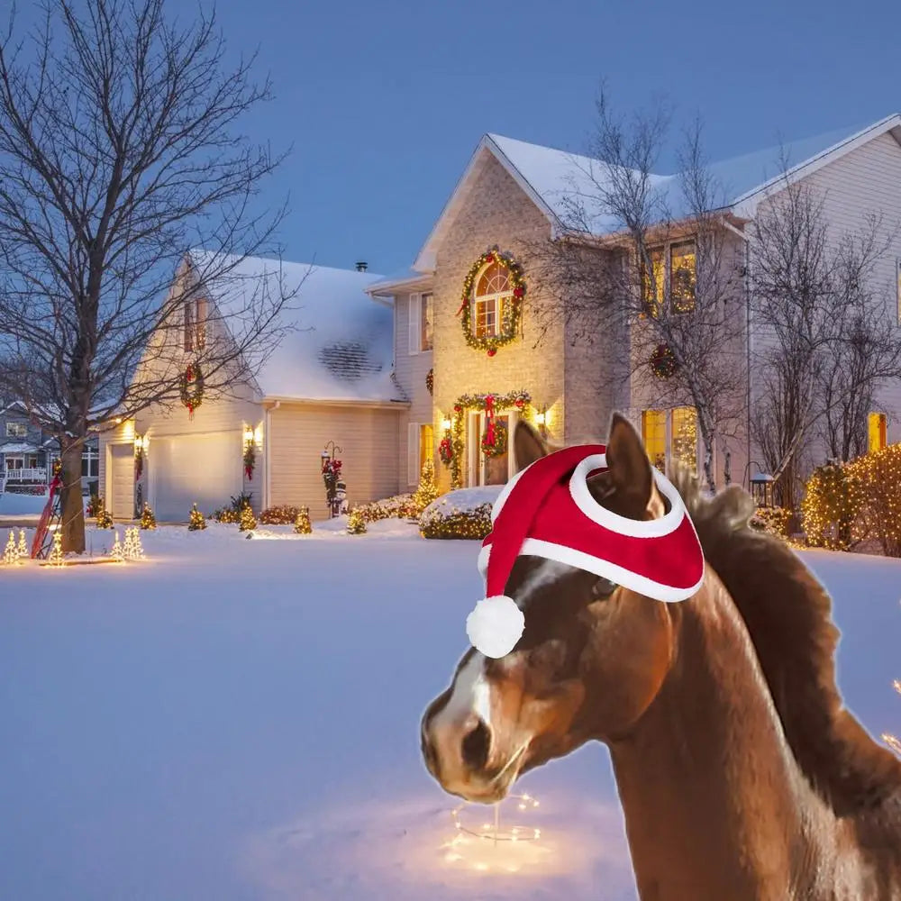 Christmas Horse Hats Headgear Hat Decorated With Pom-Poms Holiday Horse Costume Accessories For Christmas Party