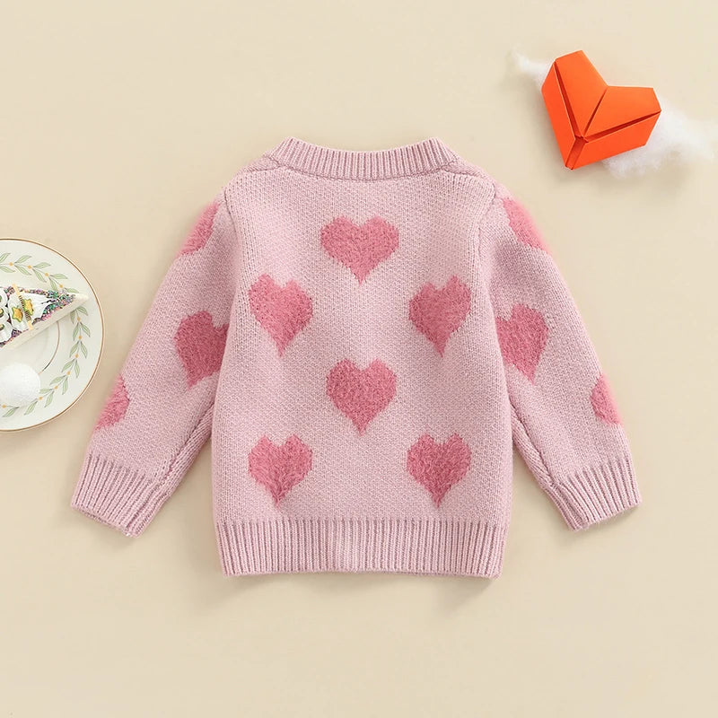 Adorable Newborn Knit Cardigan Sweater Coat Infant Toddler Girl Boy Heart Pattern Long Sleeve Button Closure Jacket Top