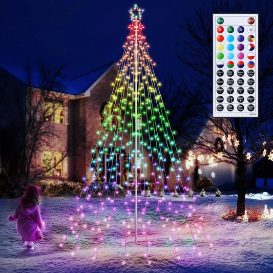 Christmas Decorations Outdoor Star String Lights - 408 LED 10 ft Pole Set with Remote, Color Changing RGB Multiple Lighting