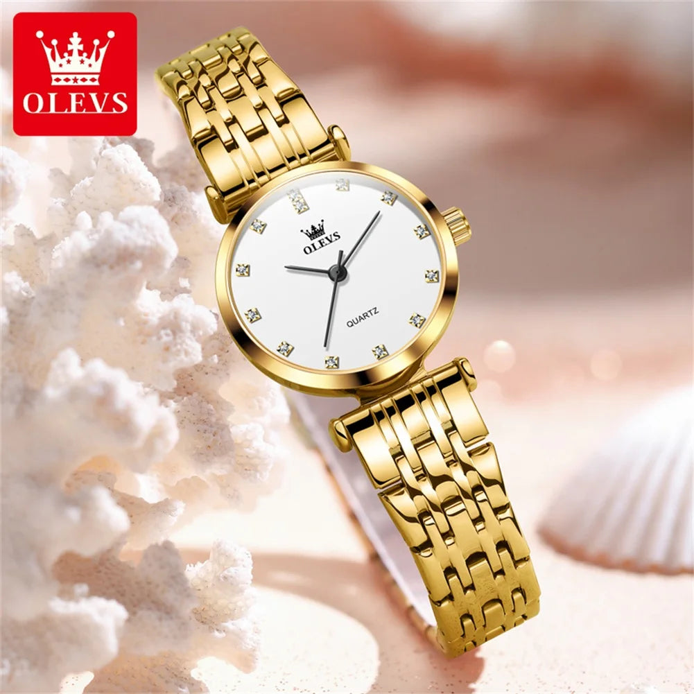 OLEVS New Women's Watches Top Original Luxury Elegant Stainless Steel Waterproof Ladies Wristwatch Simplicity Girls Dress Watch