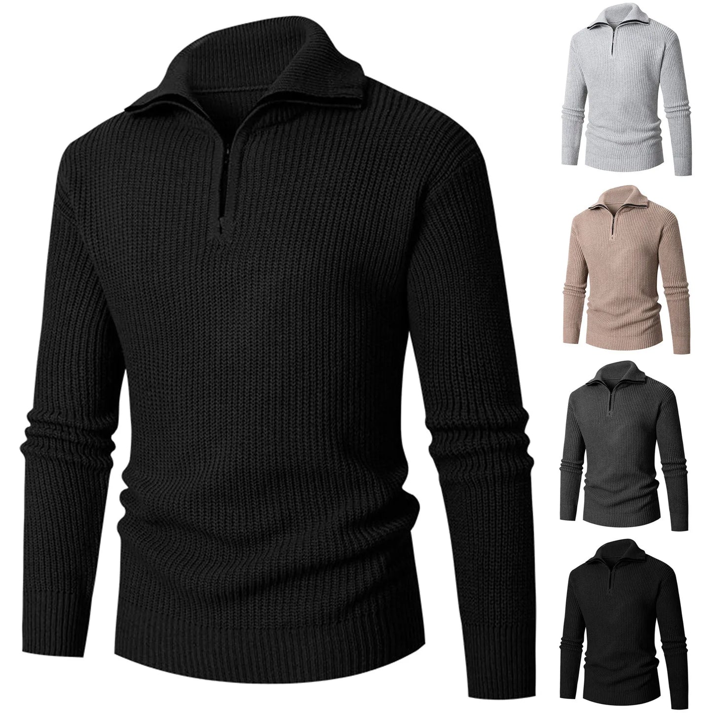 Men'S Long-Sleeved Knitted Lapel Solid Color Pullover Spring And Autumn Long-Sleeved Pullover Sweatshirt Ropa Hombre