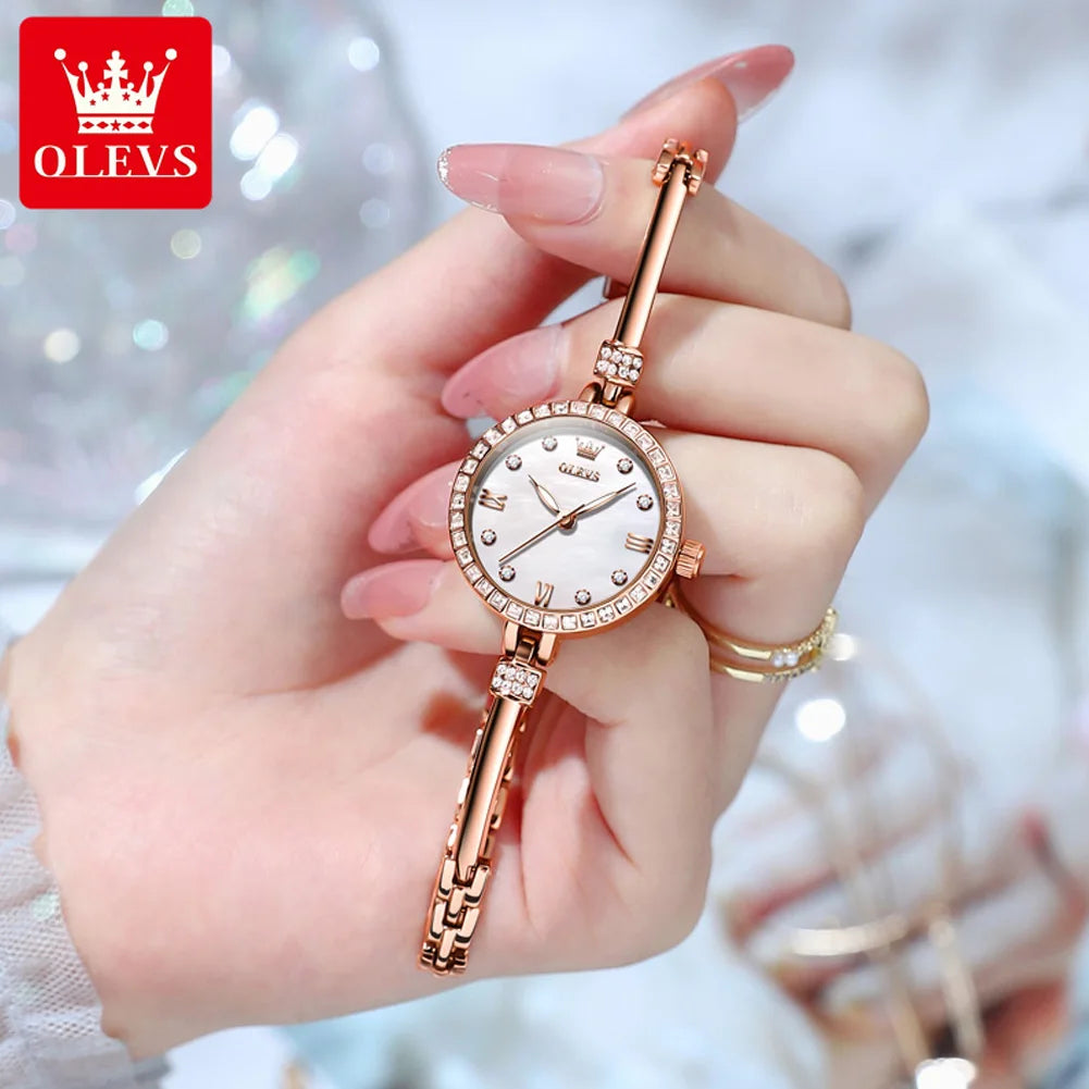 Original OLEVS Ultra Thin 8mm Dial Watch for Women Luxury Diamond Wristwatch Fashion Elegant Ladies Watches Relógio Feminino