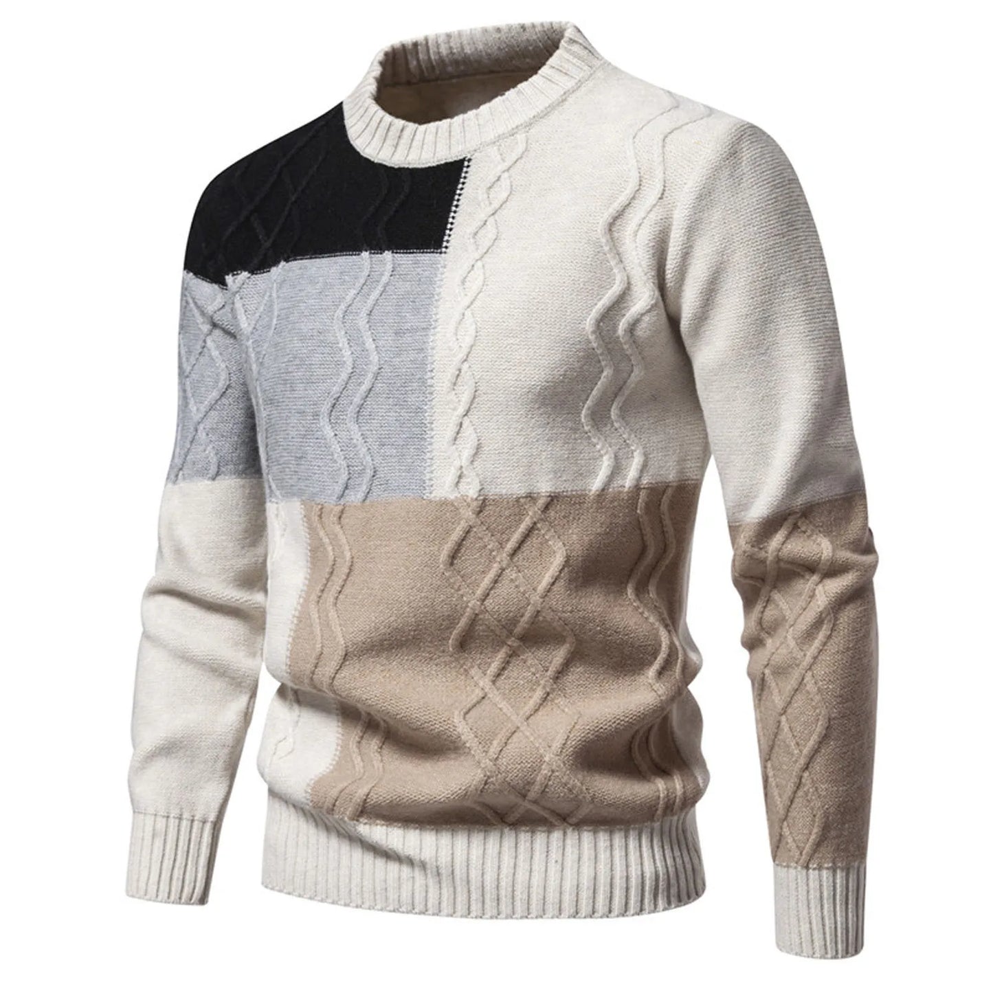 Men's Colorblock Round Neck Sweater Top Fashion Casual Long Sleeve Slim Fit Knitted Sweater Pullover sueteres de hombres