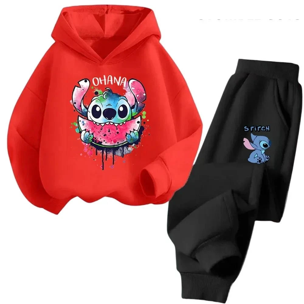 Children's Kawaii Stitch Children's Trucksuit Clothing 3-14 Years Old Boys and Girls Clothing Street Casual Sports Sweatshirt