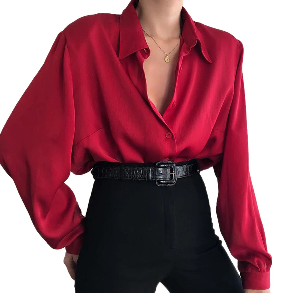 Women s Elegant V-Neck Blouse Ruffle Sleeve Button Down Shirt Stylish Loose Fit Lapel Top for Casual Wear