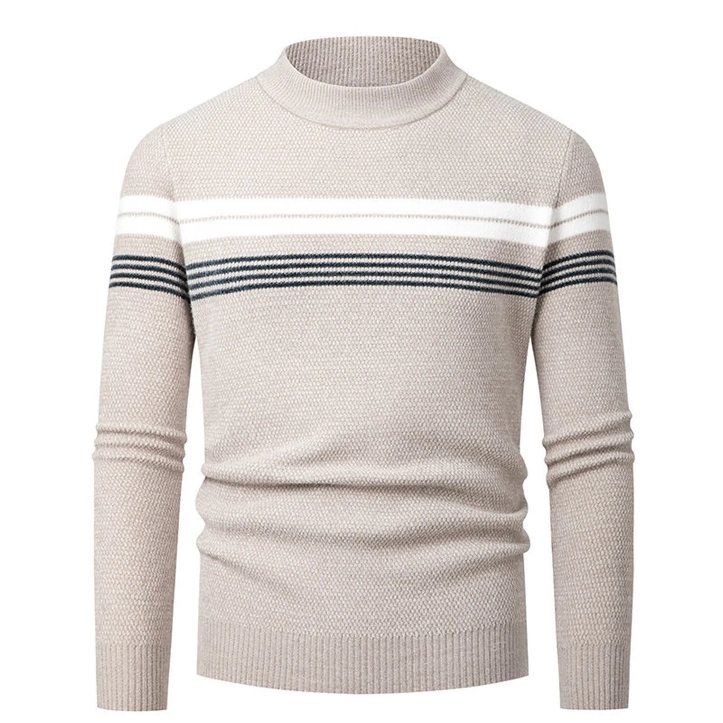 New Autumn Warm Knitted Pullover Men'S Sweater High O-Neck Patchwork Casual Slim Sweaters Male Basic Fit Knitwear Men Clothing