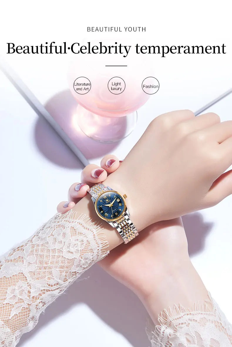 OLEVS Automatic Mechanical Watch for Women Luxury Top Brand Ladies Wristwatch Waterproof Luminous Stainless Steel Girls Watches