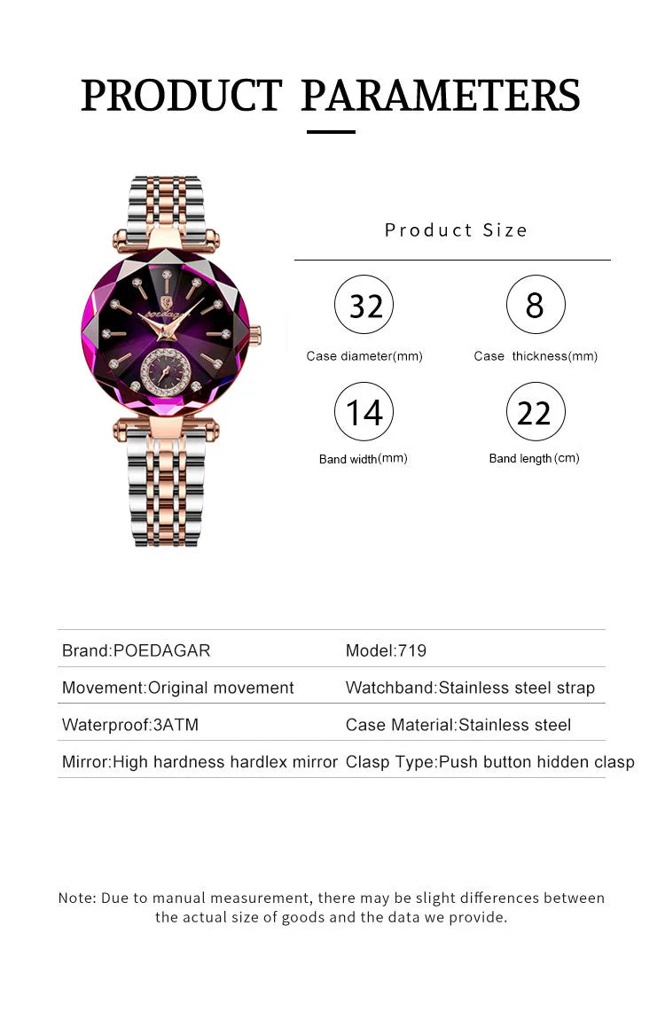 POEDAGAR Luxury Woman Wristwatch Elegant Waterproof Stainless Steel Watch for Ladies Dress Diamond Quartz Women's Watches Reloj