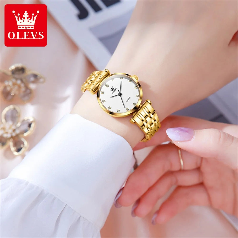 OLEVS New Women's Watches Top Original Luxury Elegant Stainless Steel Waterproof Ladies Wristwatch Simplicity Girls Dress Watch