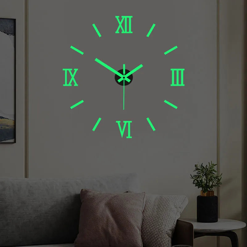 Fashion DIY Luminous Wall Clock For Living Room Design Europe Clock Stickers Acrylic Mirror Clocks Decorative Home Quartz Watch