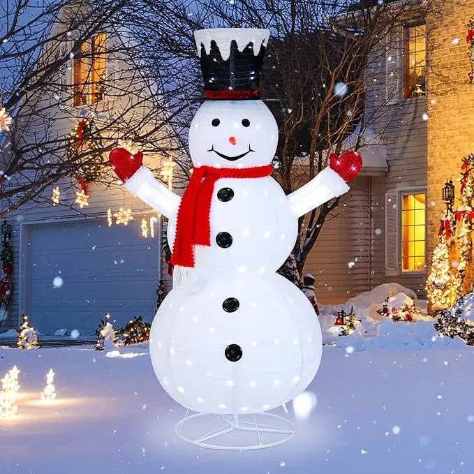 5 FT Christmas Lighted Snowman with Stars, Lighted Christmas Decoration with 140 Cold White LED Bulbs, Ground Stakes &