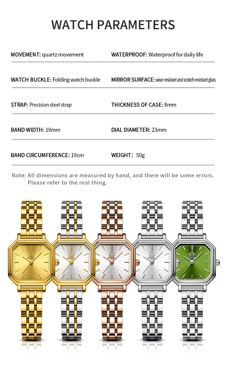 OLEVS Square Dial Quartz Watch for Women Stainless steel Fashion Gold Wristwatch Dress Elegant TOP Brand Luxury Women's Watches