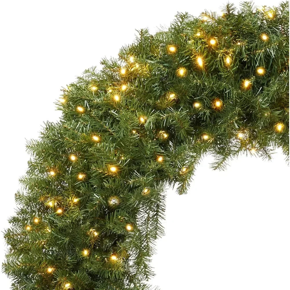 Artificial Christmas Wreath, Decorated with Green Fir Trees and White Lights for Indoor/outdoor Festive Occasions, 60 Inches