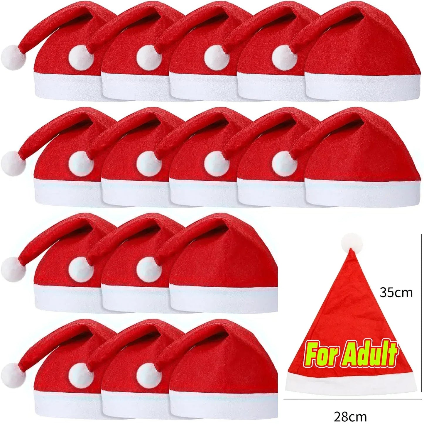 1-100pcs Christmas Hat Adults Kids Xmas Hats Red Non-woven Santa Claus Gift Hat for Merry Christmas New Year Festive Decoration