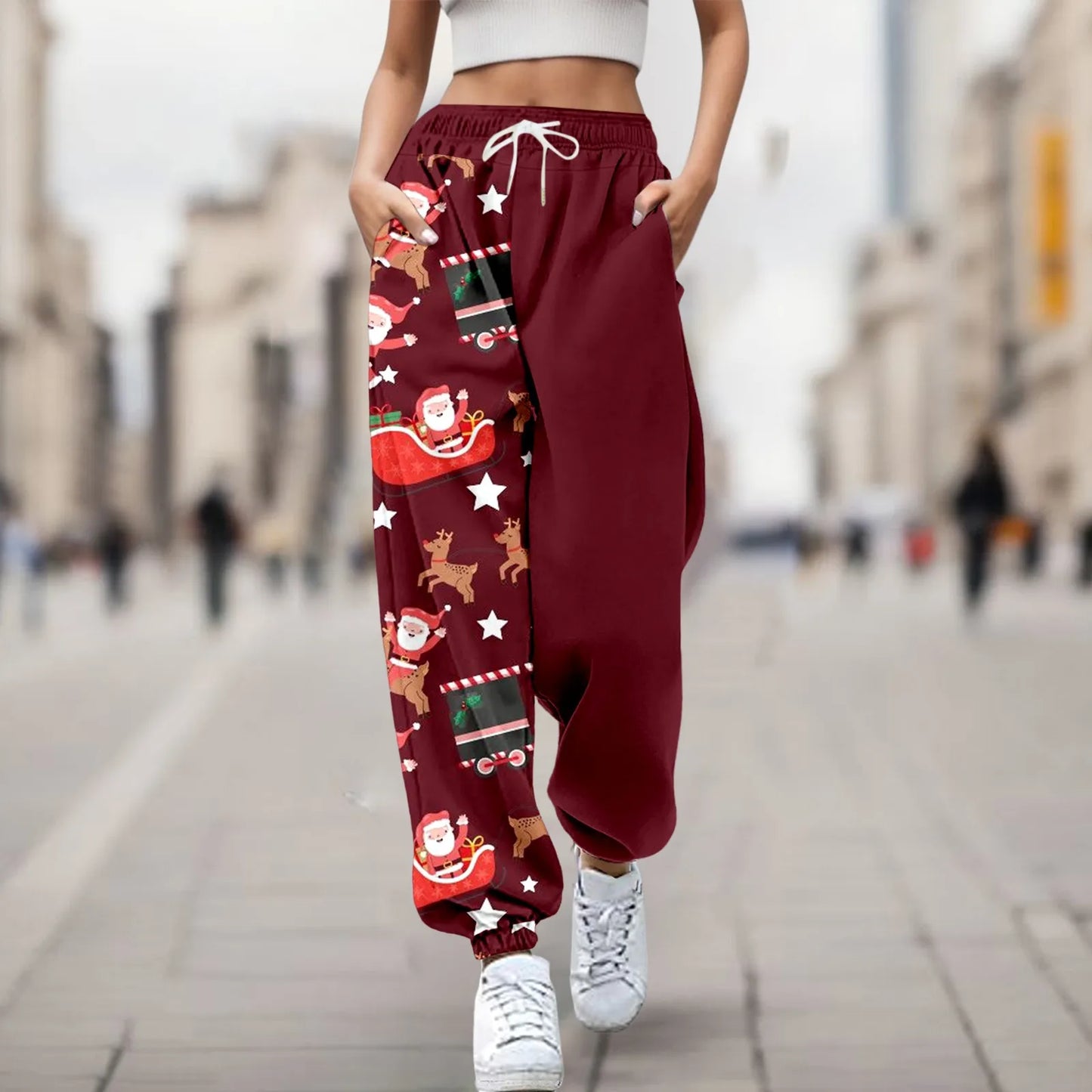 Women Merry Christmas Fashion Trousers Deer Xmas Print Bottom Sweatpants Sweatpants Gym Fitness Training Pants Female Joggers