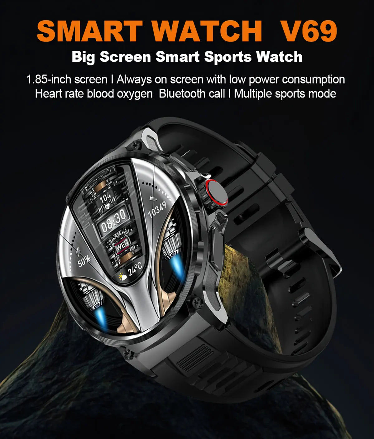 2024 New GPS Men's Smart Watch 710mAH Large Battery 1.85-inch HD Large Screen Bluetooth Call Heart Rate Health Monitoring Watch