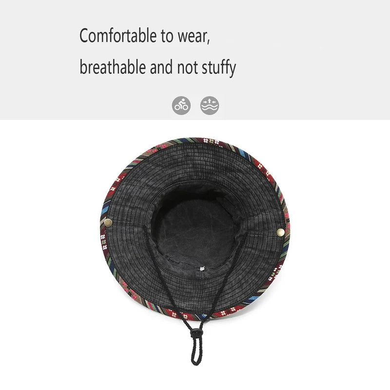 Personality Ethnic style Western Cowboy hat Spring Summer Hiking hat for men outdoor casual large eave fishing shade