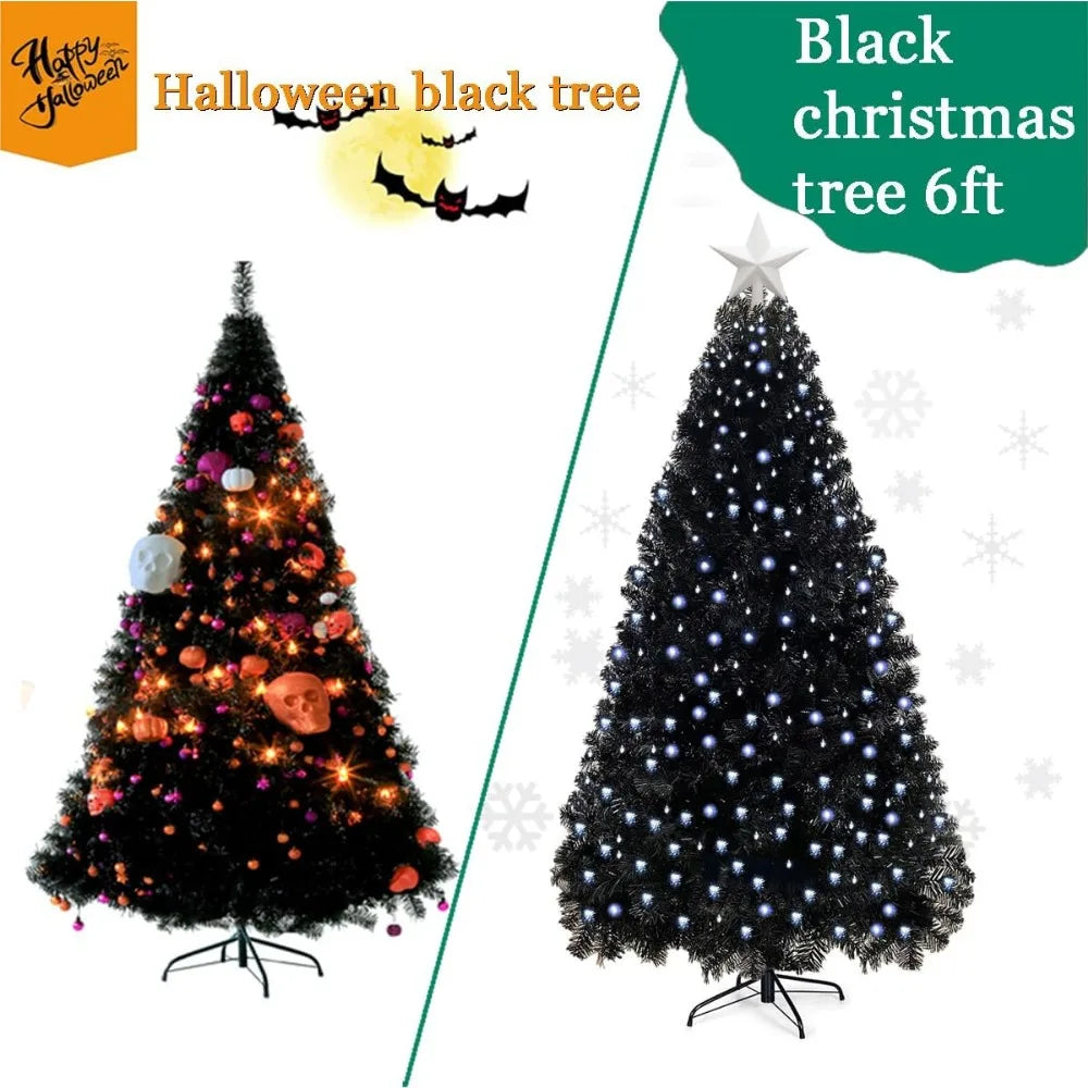 6ft Artificial Black Christmas Tree Outdoor Black Christmas Tree Halloween Tree Decorations with 1005 Tips Led String Lights