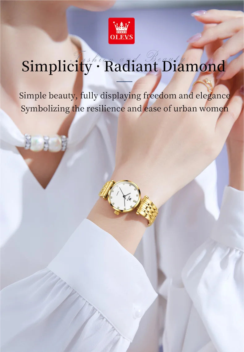 OLEVS New Women's Watches Top Original Luxury Elegant Stainless Steel Waterproof Ladies Wristwatch Simplicity Girls Dress Watch