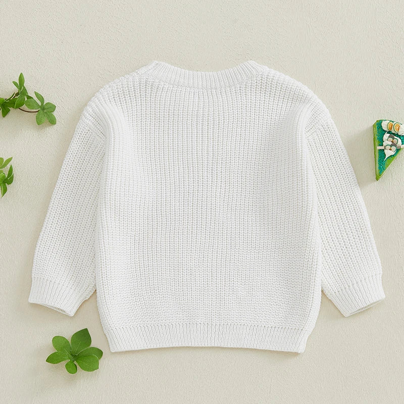 St Patrick s Day Toddler Knit Sweater Green Shamrock Embroidery Crew Neck Long Sleeve Pullover Irish Baby Clothes for Boy Girl