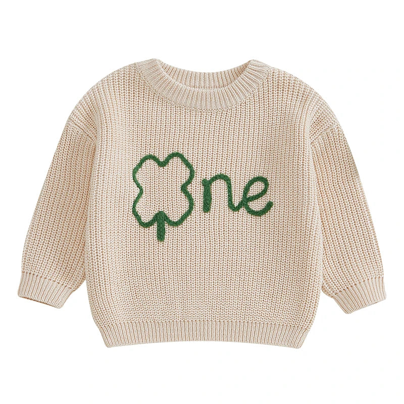 St Patrick s Day Toddler Knit Sweater Green Shamrock Embroidery Crew Neck Long Sleeve Pullover Irish Baby Clothes for Boy Girl